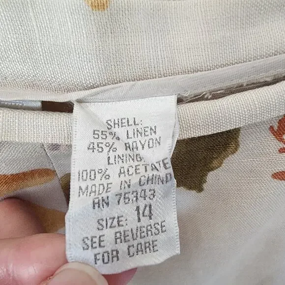 Annie Alexander Floral Wide Leg Hise Rise Linen Pants 14 Cream Orange Trousers - Picture 4 of 9